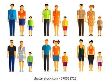 Happy family with child vector icon set