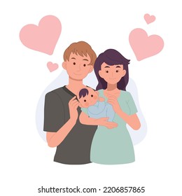 Happy family and childhood concept. a portrait of mother father and baby. vector illustration