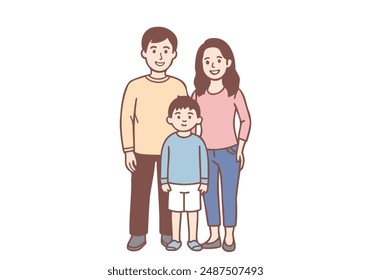 Happy family and childhood concept. Young smiling parents mother and father family standing.