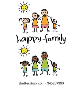 happy family children drawing