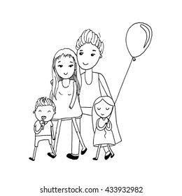 Happy family with children. Hand drawn vector stock illustration