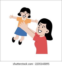 happy family with children. mother playing with daughter. Cute cartoon characters isolated on white background. Colorful vector illustration in flat style.