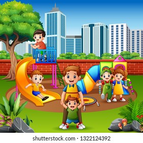 Happy family and children in the playground