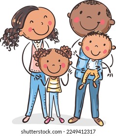 Happy family and children standing together  portrait young family four  cartoon vector illustration  isolated white background