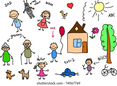 happy family, children's drawing, the vector