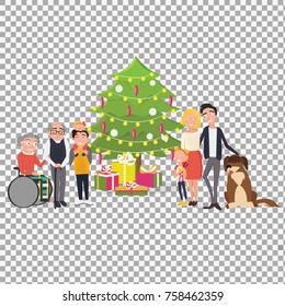 Happy family christmas card vector on transparent background. Christmas and happy new year illustration. -stock vector