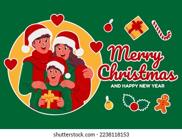 happy family christmas and happy new year greeting cards