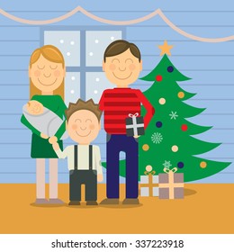 Happy family at christmas, vector illustration
