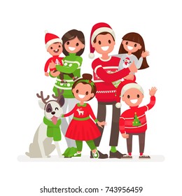 Happy Family At Christmas. Vector Illustration In A Flat Style