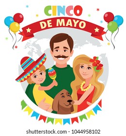 A happy family. Cinco de Mayo. Vector illustration.