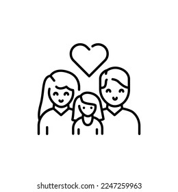 Happy family color line icon. Mother, father and daughter. Mental health