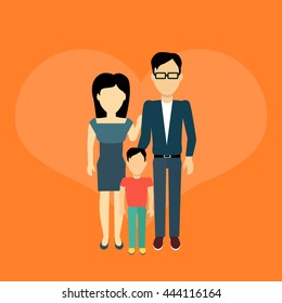 Happy family concept banner design flat style. Young family man and a woman with a son. Mother and father with child happiness lifestyle, vector illustration