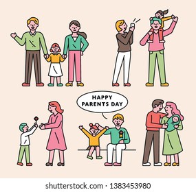 Happy family concept character set.Outline style flat design. minimal vector illustration