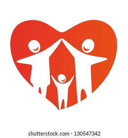 Happy family concept: father, mother and Child together. Heart symbol. Happy family logo. Happy family icon.