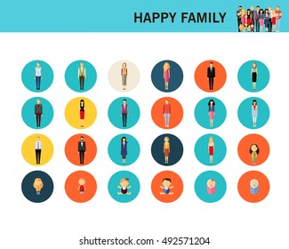 happy family concept flat icons.