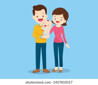 Happy family concept. Man and woman stand next to their son and daughter, grandfather and grandmother. Family portrait or photograph