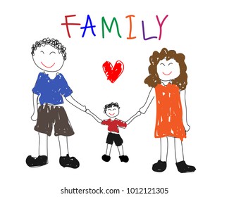 Happy family concept. Picture of father mother and child holding hands together