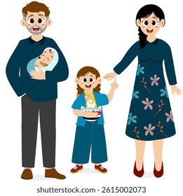 Happy family concept. Portrait of a big happy family consisting of father mother son, daughter, baby. Family portrait or photo