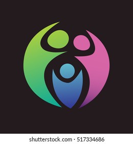 Happy family concept vector design logo template. group of people logotype on black background
