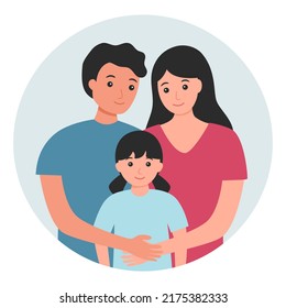 Happy family concept vector illustration. Mom, dad and daughter in flat design.