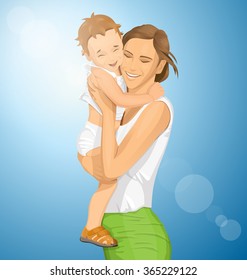 Happy family concept. Vector woman with child. Vector cute family