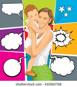 Happy family concept. Vector woman with child