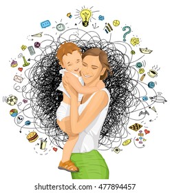 Happy family concept. Vector woman with child. Vector cute family
