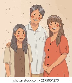 Happy family consisting of mother, father and daughter.