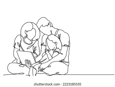 Happy Family Continuous Line Drawing. Isolated on White Background. Line Art Drawing of Happy Family. Vector Illustration.