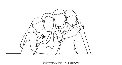 happy family continuous line.vector one line kid hugging parents in photo pose.