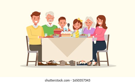 Happy family cooking together character vector design.