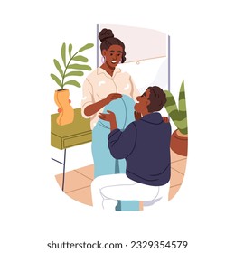 Feliz pareja familiar, hombre negro tocando el vientre de una mujer embarazada con amor. Mujer afroamericana y marido esperando un bebé, embarazo. Ilustración vectorial gráfica plana aislada en fondo blanco