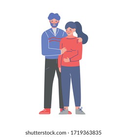 Happy Family Couple Expecting Baby, Young Man Embracing His Smiling Pregnant Wife Vector Illustration