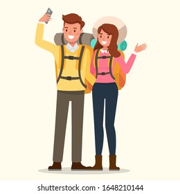 Happy family, Couple go to Camping character vector design.