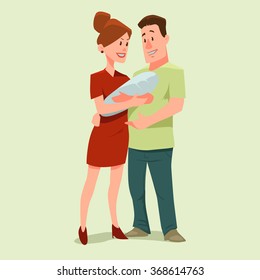 happy family couple. in love, modern family, families with baby kid, modern family portrait, woman, man, people couple, together, vector illustration