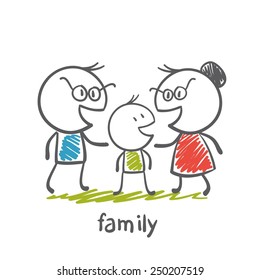 happy family with dad, mom and baby illustration