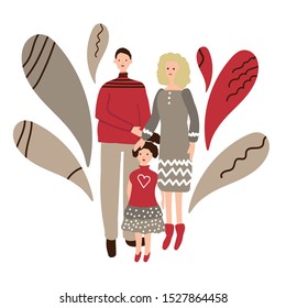 Happy family - dad, mom, daughter. Vector illustration.