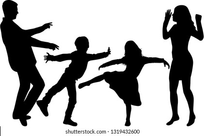 Happy family. Dancing silhouettes.