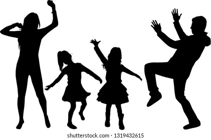 Happy family. Dancing silhouettes.