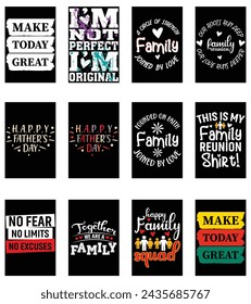 Happy Family Day Design Vector Set with Text Quotes about Family Love, Mother, Father, and Family Affection for Stickers and T-Shirts