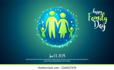 Happy family day illustration of eco and world environment day with happy family. - Vector family silhouettes.