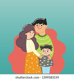 Happy Family Day on blue background. Father, Mother, Son, vector illustration 