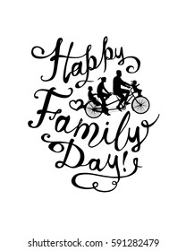 Happy Family day Tandem Bike with two childrens and parents