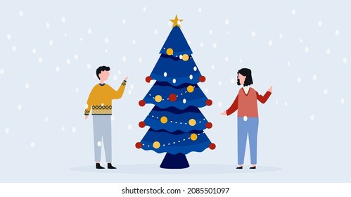 Happy family decorate Christmas tree for holiday celebration winter season