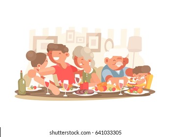Happy family at dinner table