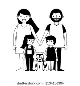 happy family with dog mascot avatars characters