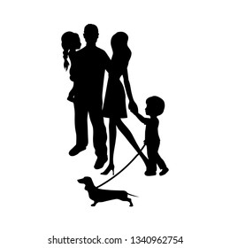 happy family with dog, vector