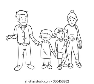 Happy Family Doodle, a hand drawn vector doodle illustration of a happy family.