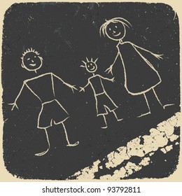 Happy family doodle. Picture on asphalt. Vector illustration, EPS10.