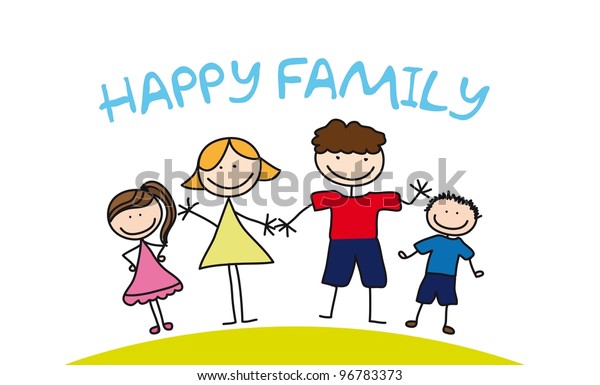 Happy Family Drawing Over Grass Vector Stock Vector (Royalty Free) 96783373